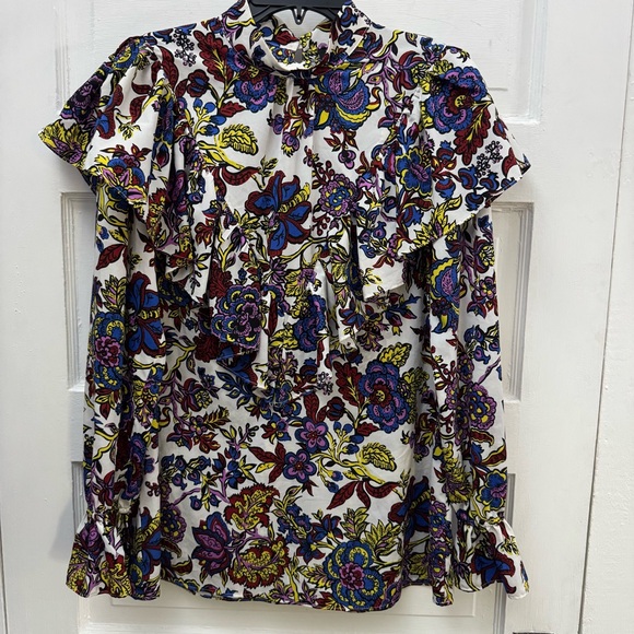 Tops - Topshop Floral Ruffle Mock Neck Blouse Size 10